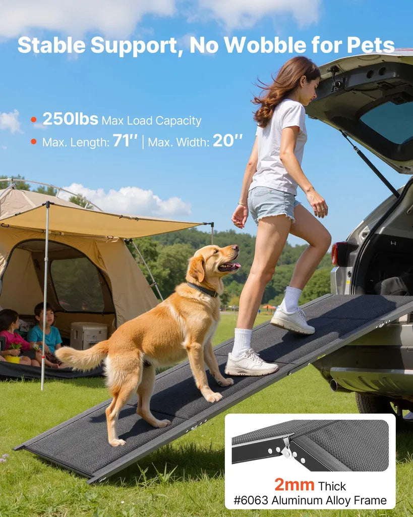 Heavy duty aluminum dog ramp supports 250lbs stable for large dogs and owners