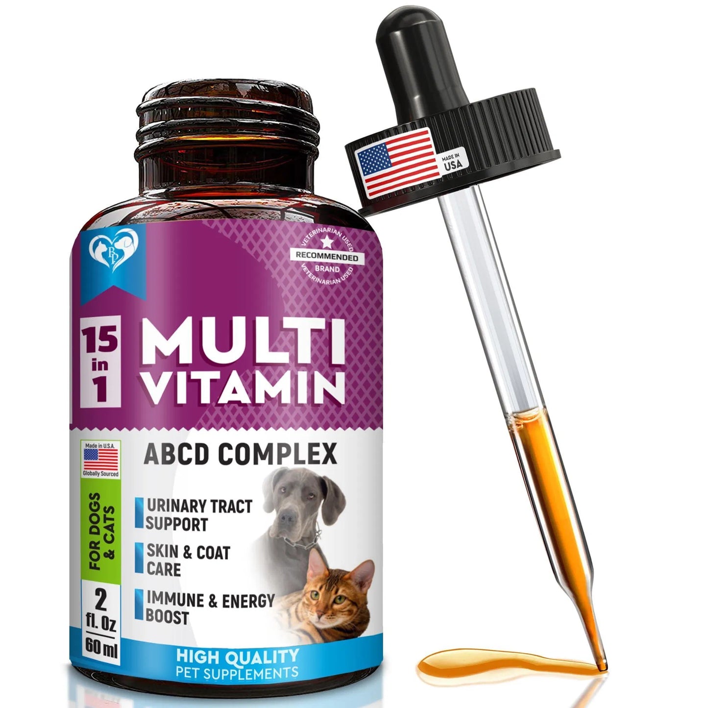 Beloved Pets 15-in-1 liquid multivitamin for dogs and cats — 2 fl oz dropper bottle, 60 servings