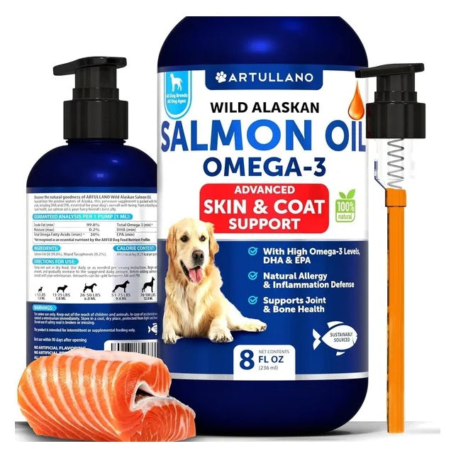 Salmon oil for senior dogs — wild Alaskan omega-3 EPA and DHA pump bottle, 8 oz