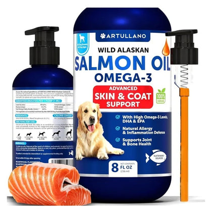 Salmon oil for senior dogs — wild Alaskan omega-3 EPA and DHA pump bottle, 8 oz