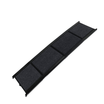 Full length view of a 71 inch extra long dog ramp for truck beds and high-clearance vehicles