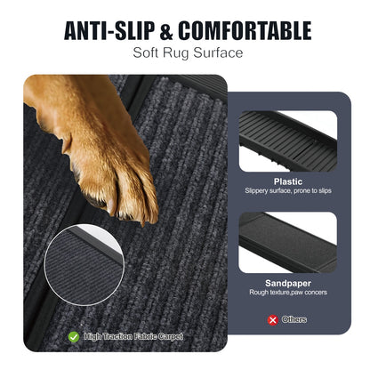 Anti-slip and comfortable high-traction surface on an extra long dog ramp for truck safety