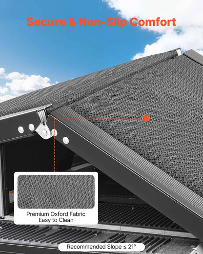 Close up of the felt grip on a foldable aluminum dog ramp for high traction.	