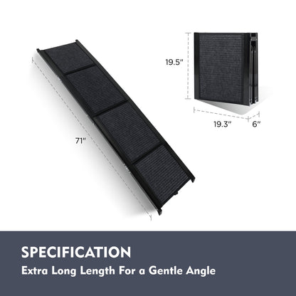 Measurement details and folding size for an extra long dog ramp for truck portability