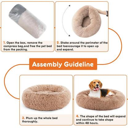 Calm-Cloud™ plush donut dog bed for senior dogs also used as a calming cat bed