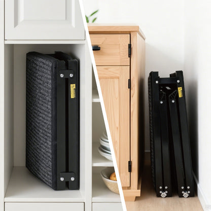 Compact folding design of an extra long dog ramp for truck storage in a home or vehicle