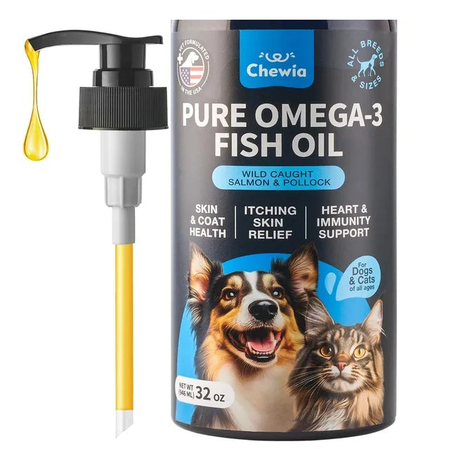 Fish oil for dogs and cats — wild-caught salmon and pollock omega-3 pump bottle, 32 oz