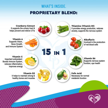 15-in-1 multivitamin for dogs and cats ingredient blend — cranberry, vitamins A C D3 B-complex glucosamine