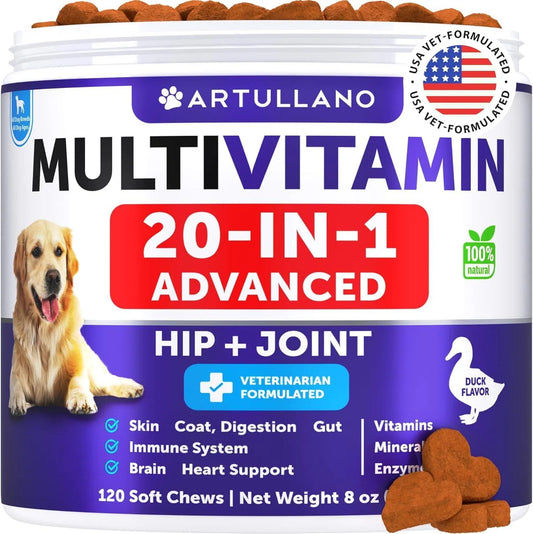 Multivitamin for dogs — Artullano 20-in-1 advanced chewable with glucosamine, hip and joint, 120 soft chews