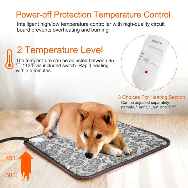 Close-up of the 9 heat levels and timer display on the electric heated dog blanket remote.