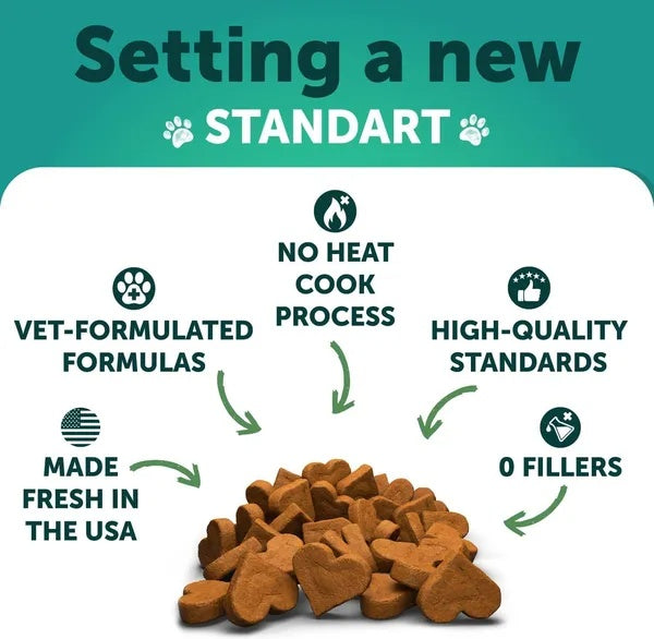 Vet-formulated calming chews for dogs — no heat cook process, no fillers, made fresh in the USA