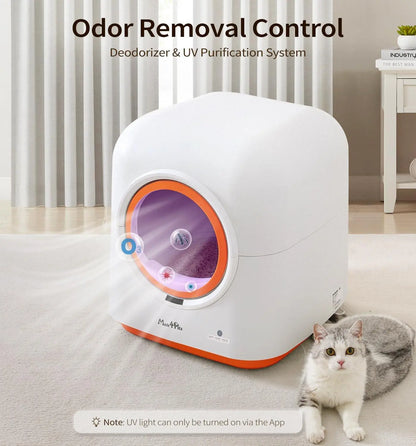 Smooth, flat interior bed inside the spacious drum of a self-cleaning cat litter robot.