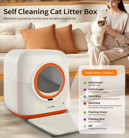 Pull-out 6-liter sealed waste bin for a self-cleaning litter box.