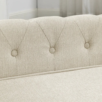 Close-up of the durable tufted beige fabric