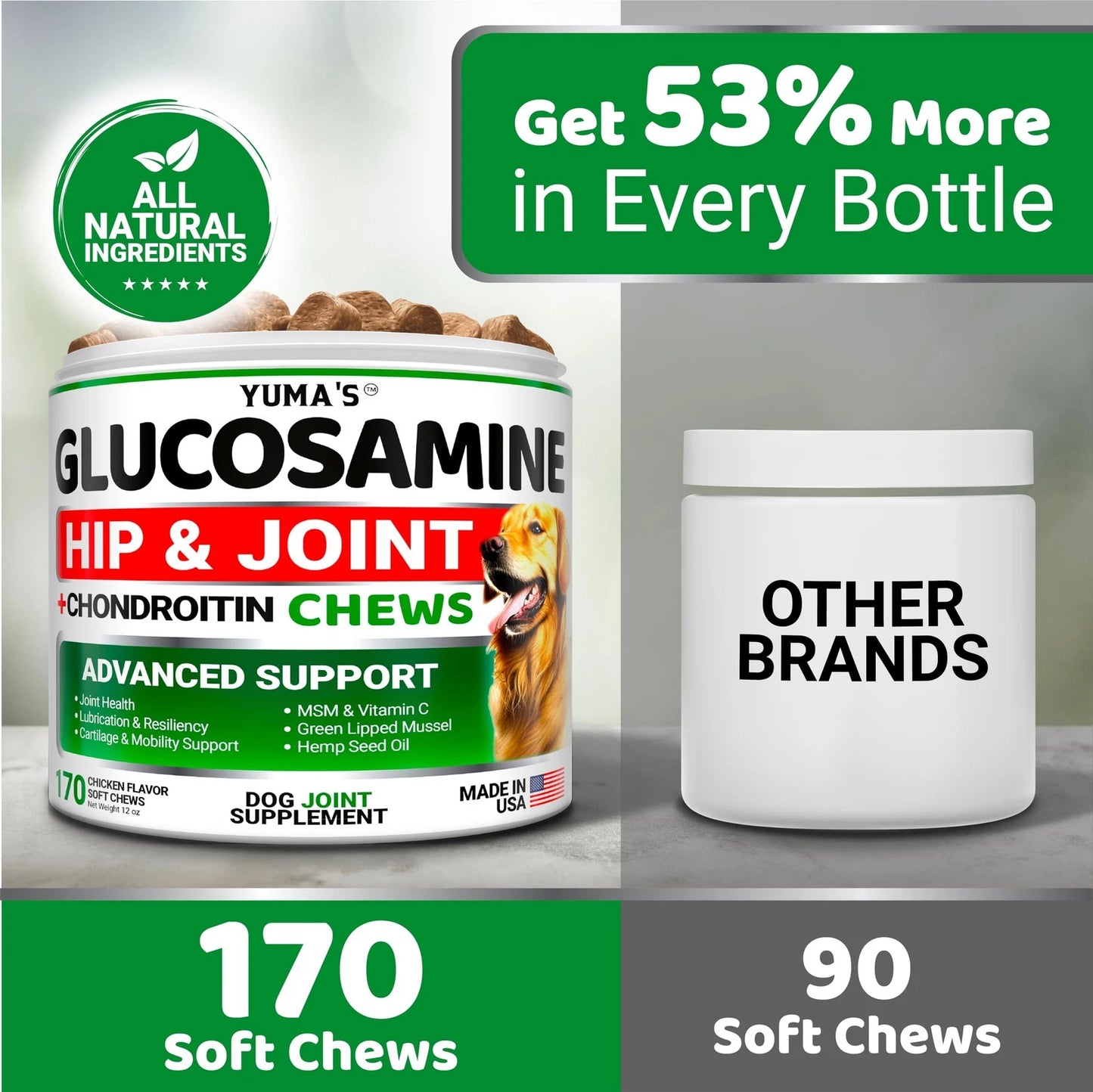 Glucosamine Chews for Dogs with Chondroitin, MSM & Boswellia, 170ct for joint health